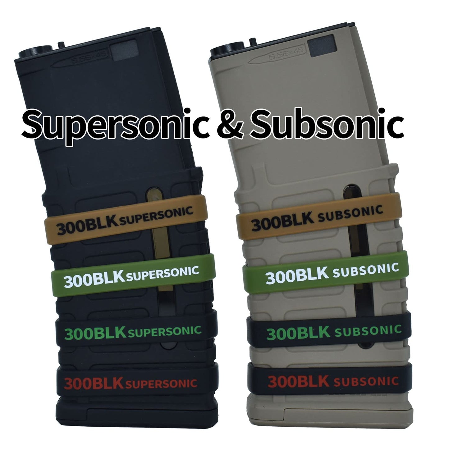 12 Pack Miaozhun 300 BLK Supersonic Magazine Marking Bands .300 Blackout Supersonic Magazine Caliber Identification(Coyote Brown-Black)