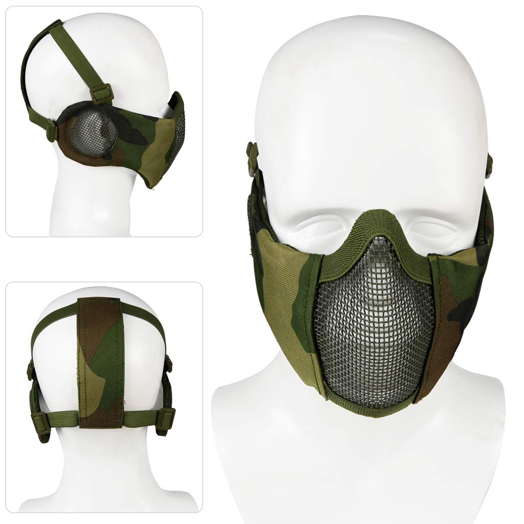 Airsoft Mask with Goggles, Foldable Half Face Airsoft Mesh Mask with Ear Protection for Paintball Shooting CS Game (Green 2)