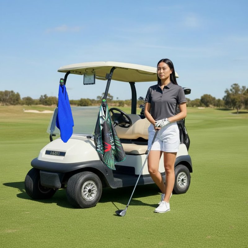 Malo'o Magnetic Golf Towel Set (2-Pack) – Strong Magnet Picks Up with Club – Premium Microfiber Waffle Towels for Golf Bag & Cart – Keeps Towel Off Ground, Always Within Reach