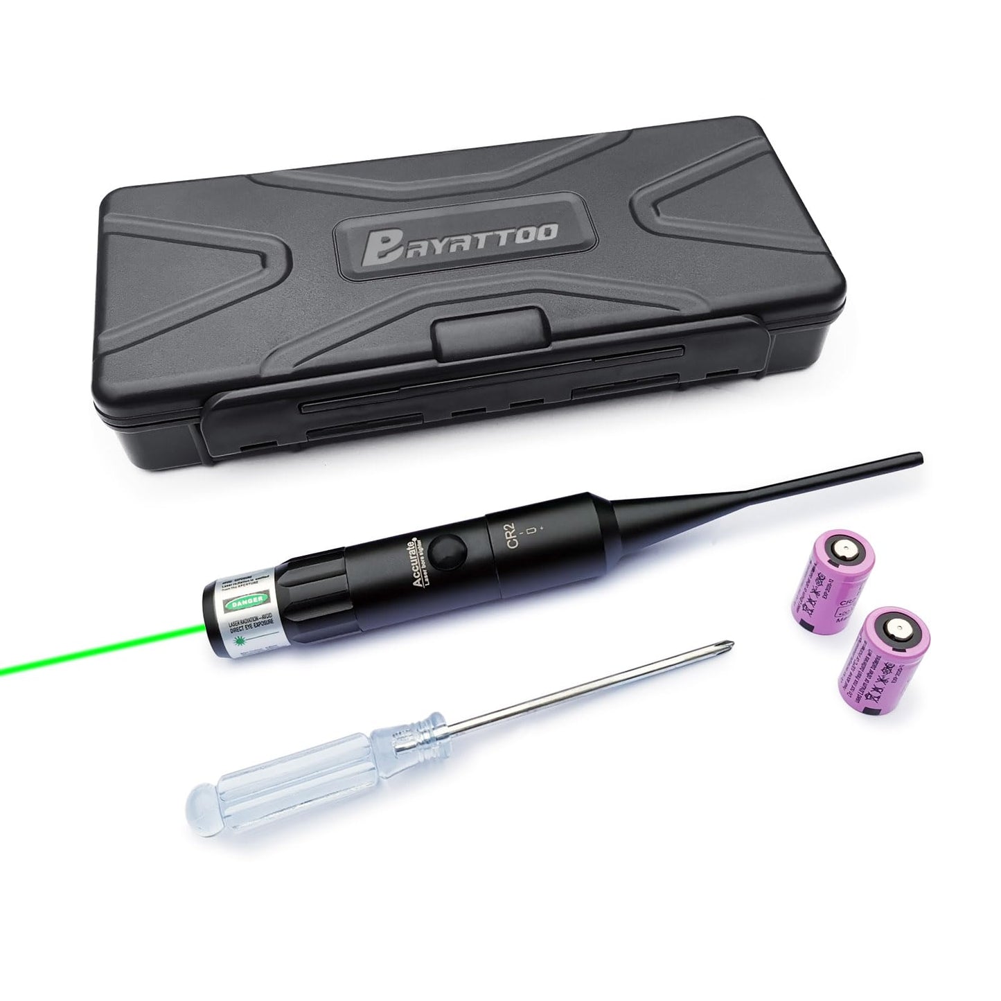 Bayattoo Universal Green Laser Bore Sight Kit for .177 to 12ga Multiple Caliber, Barrel Laser Boresighter with Press Switch for Rifles and Handgun Hunting Scopes with 2 Batteries