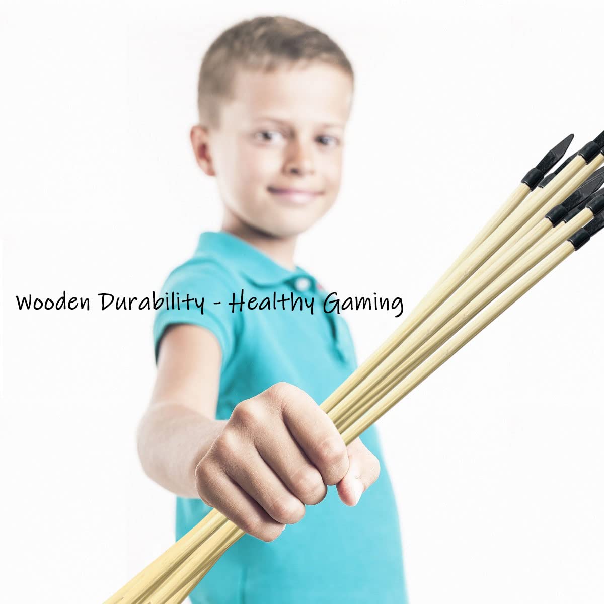 Basbon 10 Pcs Wooden Arrows Soft Rubber Tips, 17 Inch Handmade Wooden Toy Arrow for Kids and Beginners, Archery Bows Outdoor Play Cosplay Costume Decoration