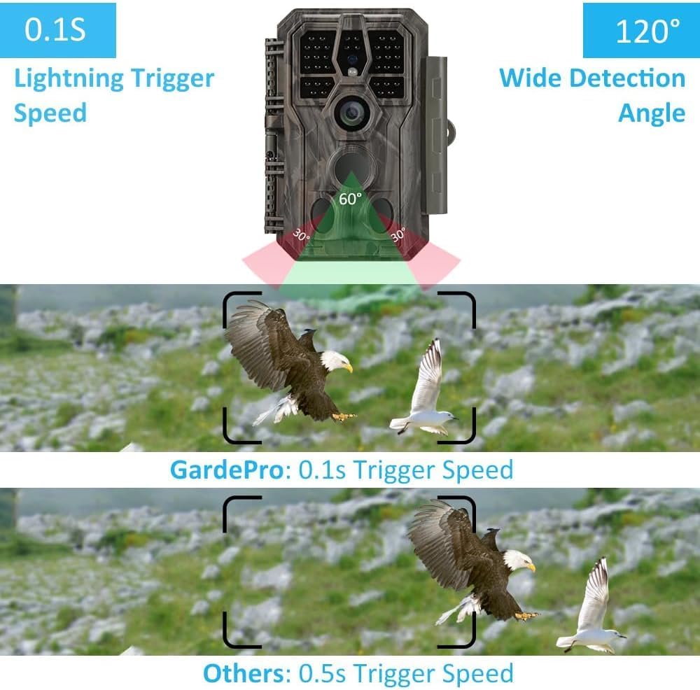 GardePro A5 Trail Camera - 48MP Photos & 1296P HD Video | 100ft No-Glow Night Vision, 0.1s Trigger