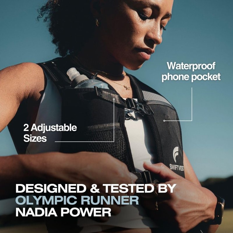 SWIFTVEST Running Vest for Women & Men with Water Bottle | Lightweight Hydration Vest | Reflective Running Gear | Adjustable Fit | 6 Pockets | Phone Holder for Runners