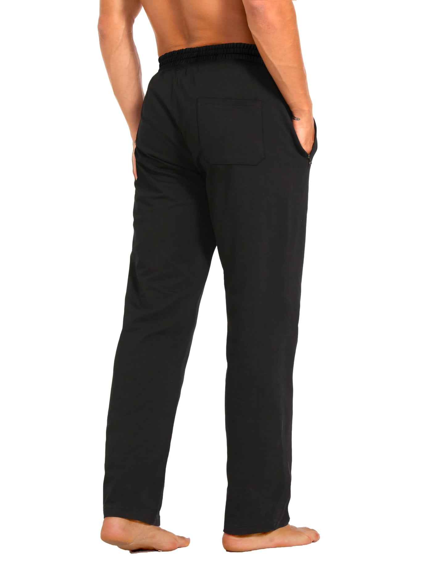 Men's Sweatpants Cotton Yoga Pants Casual Jersey Pants for Men Open Bottom Straight Leg with Zipper Pockets BK Large