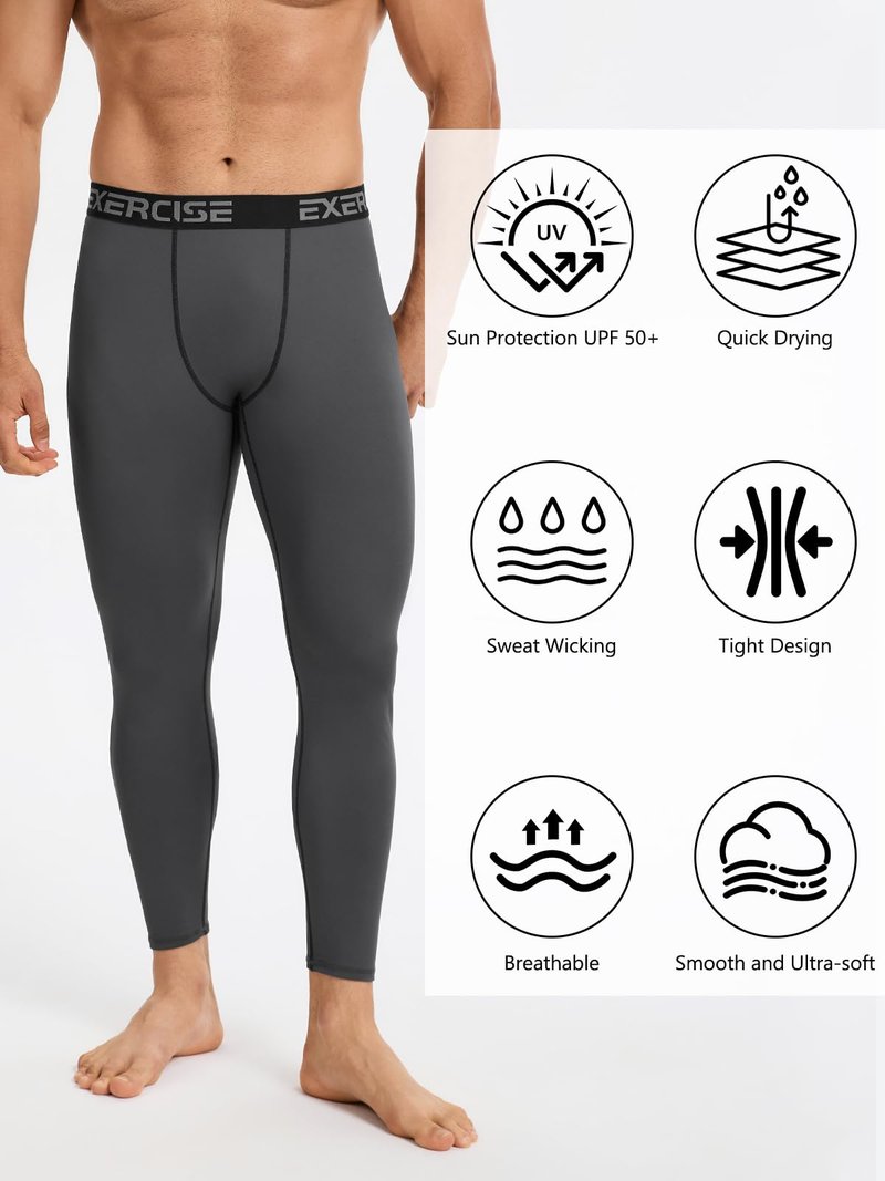 Mexholin 4 Pack Men's Thermal Compression Pants Fleece Lined Long Johns Winter Athletic Workout Leggings Baselayer Black/Dark Gray/Black/Gray L