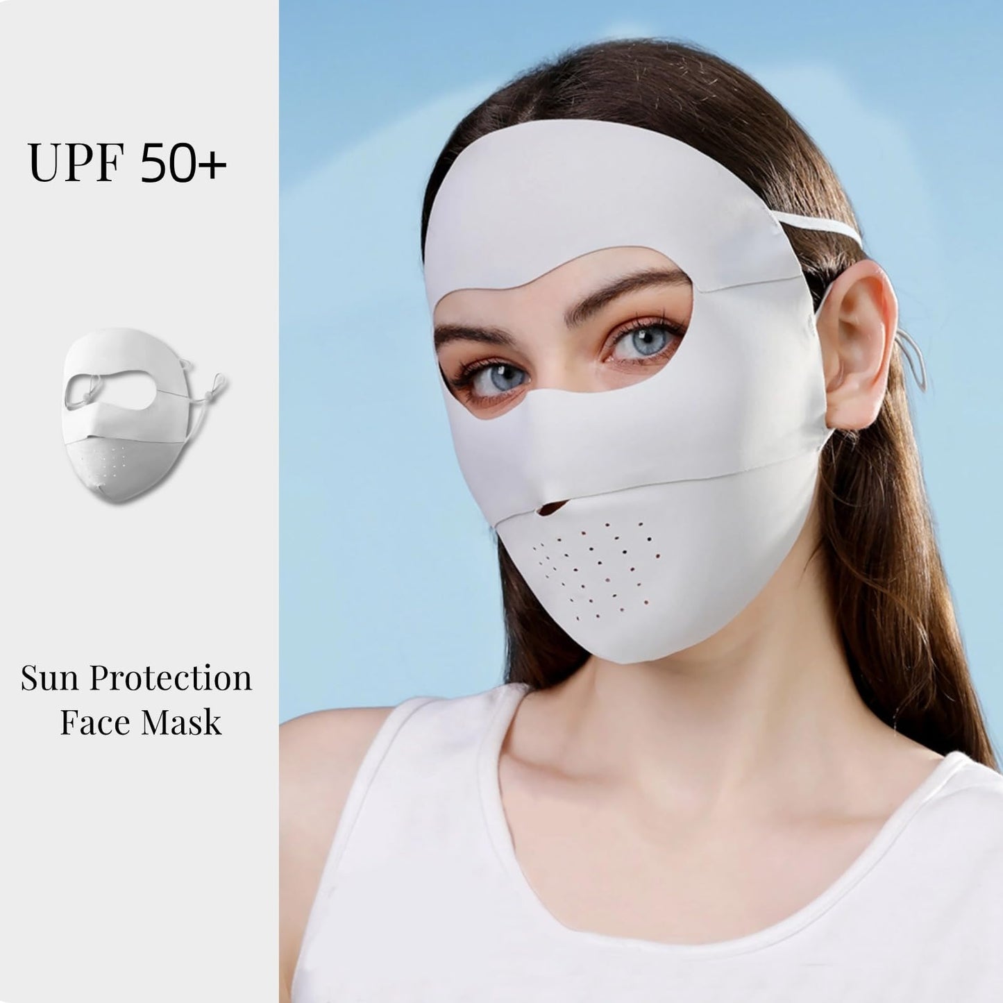 Ice Silk Seamless Full-Face Sun Protection Mask Summer UV Protection Women's Facekini Thin Breathable Mask (Light Grey)