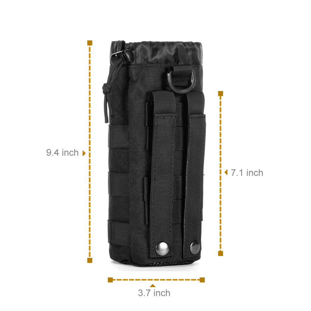 Upgraded Sports Water Bottles Pouch Bag, Tactical Drawstring Molle Water Bottle Holder Tactical Pouches, Travel Mesh Water Bottle Bag Tactical Hydration Carrier (Black_WaterPouch-Small Pouch)