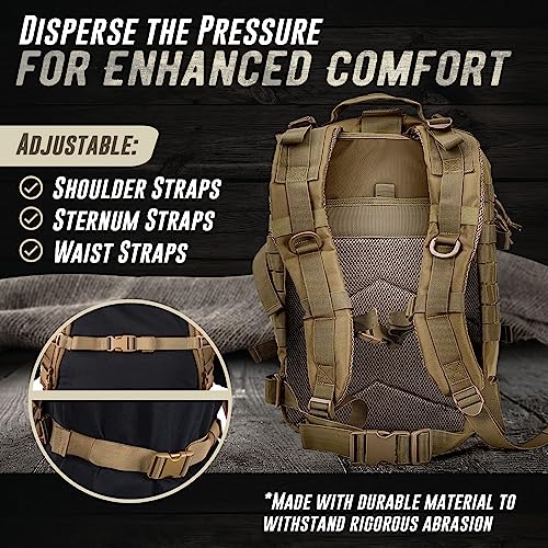 Tru Salute 45L Military Tactical Backpack Large Army 3 Day Assault Pack Molle Bugout Bag Rucksack (Tan)