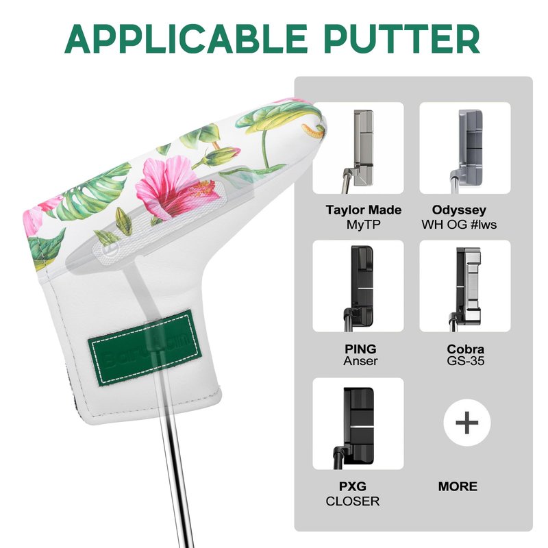 Tropical Style Golf Blade Putter Head Covers Magnetic Putter Headcover Protective Putter Covers for Taylormade Odyssey Scotty Cameron Ping Cobra Premium Golf Club Cover Accessories for Men Women