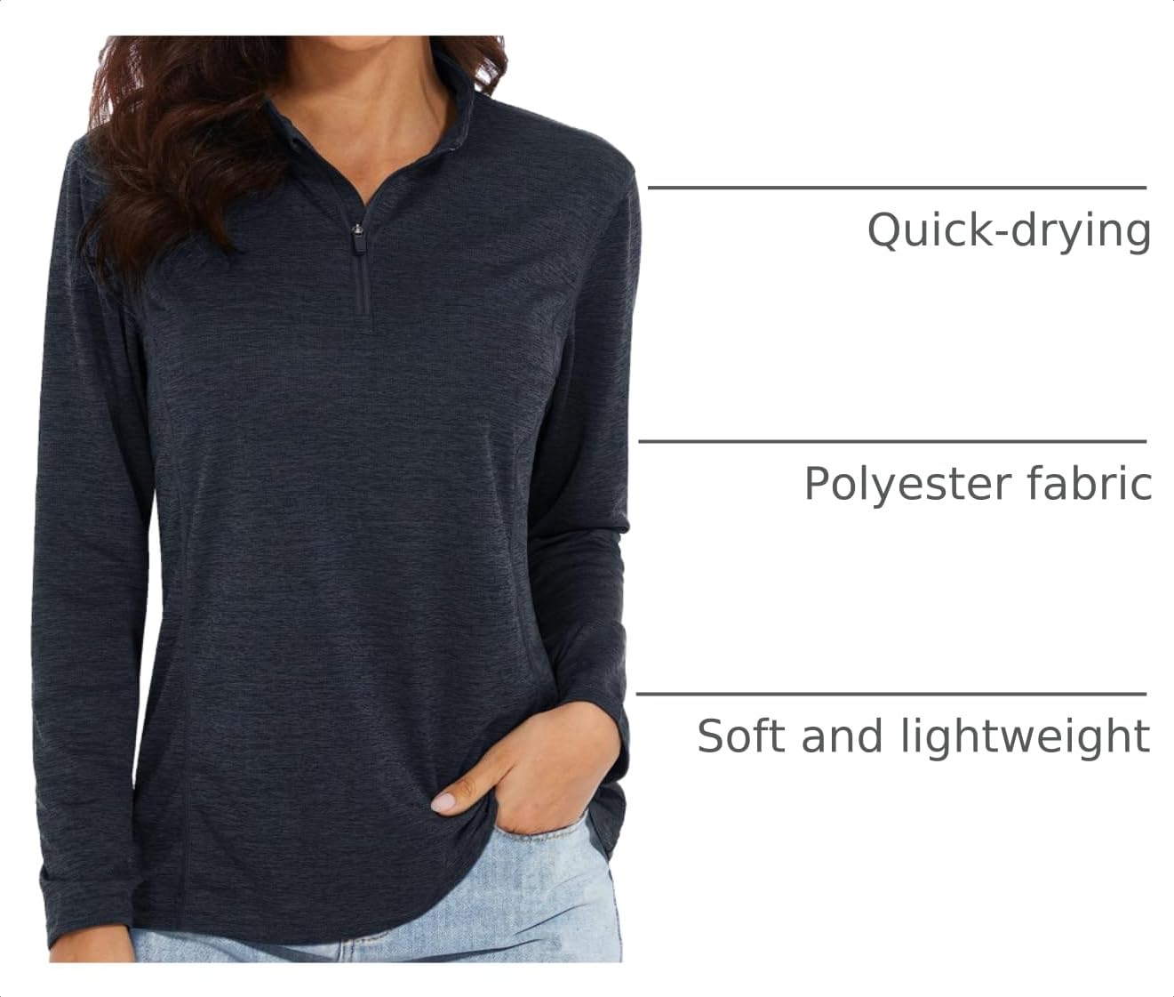 MAGCOMSEN Womens Long Sleeve Shirts 1/4 Pullover Workout Tops for Women Sun Protection Hiking Athletic Shirts Black M