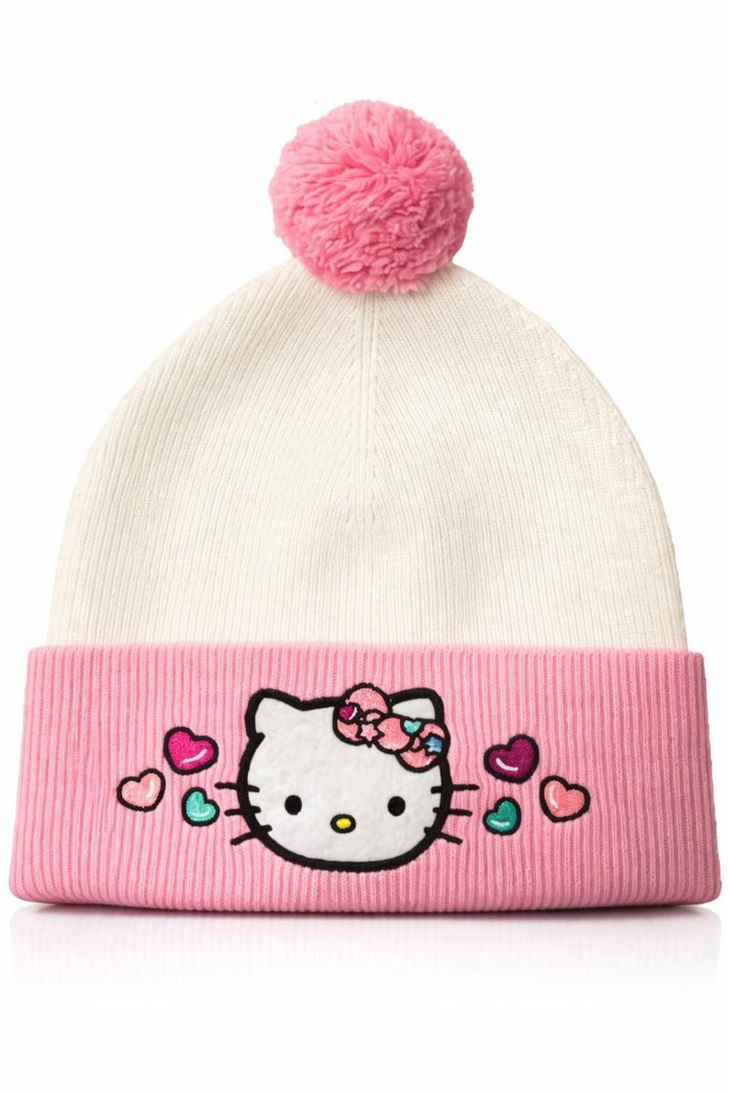 Hello Kitty Beanie Cap for Women | Hello Kitty Hat for Girls | Sanrio Winter Cap | Sanrio Pom Pom Hats | Kawaii Cat Winter Knit Hats | One Size | Pink | Officially Licensed