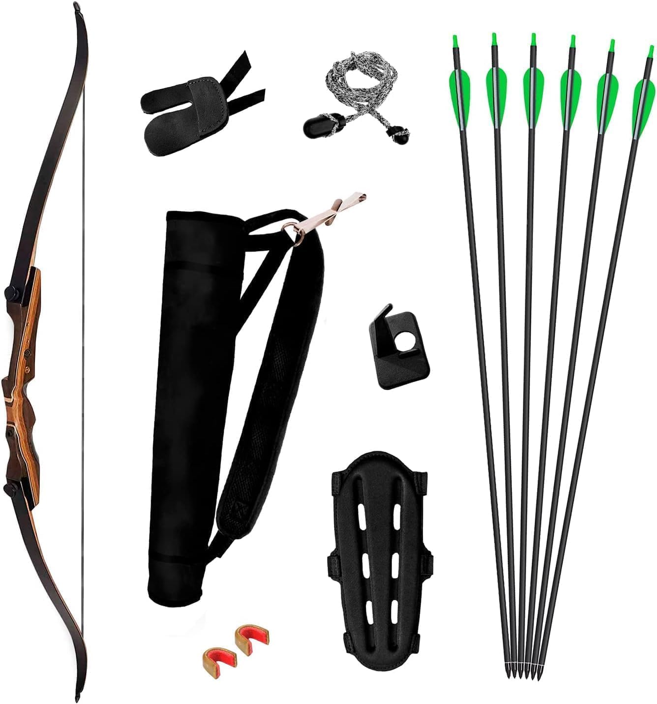 Samick Sage Recurve Bow and Arrow Set - 62-Inch Takedown Archery Kit with 6 Arrows, Quiver, & Accessories for Adults