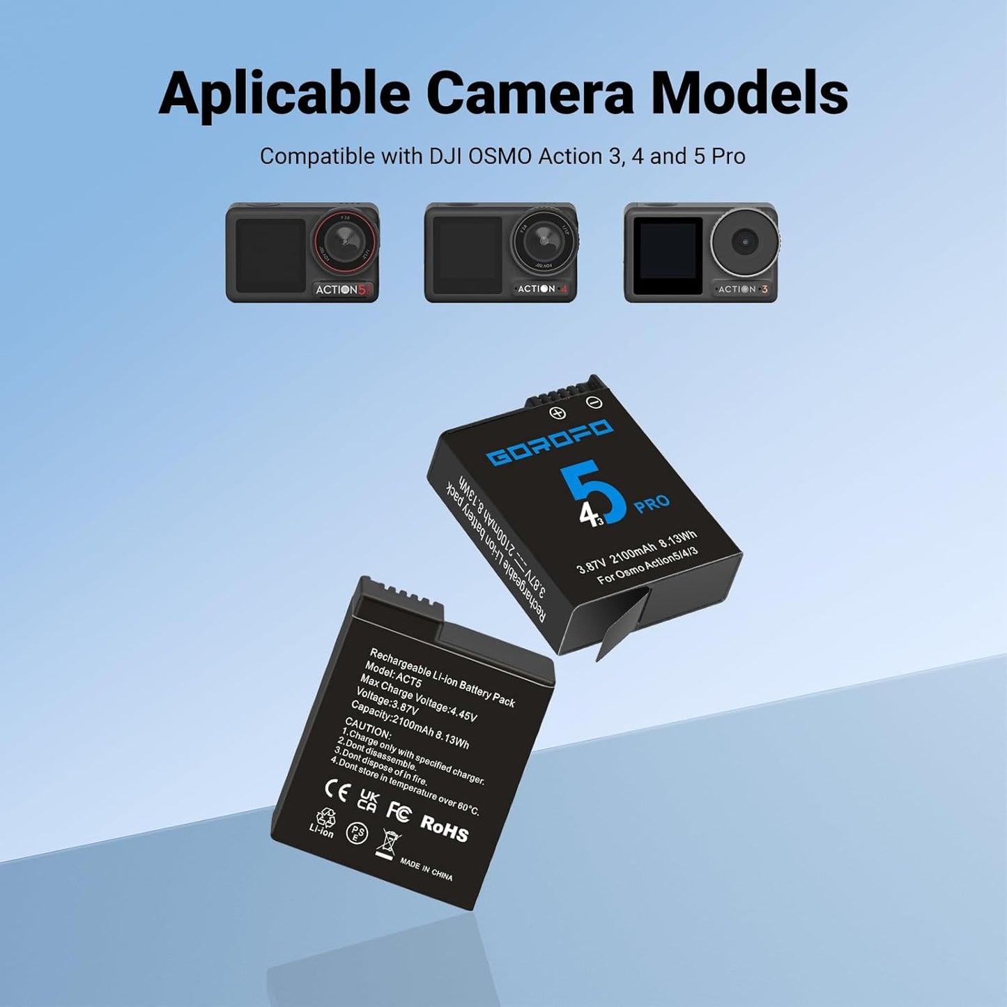 Osmo Action Replacement Batteries - 2-Pack Charger for Osmo Action 5 Pro, 4, 3 & 360 Cameras