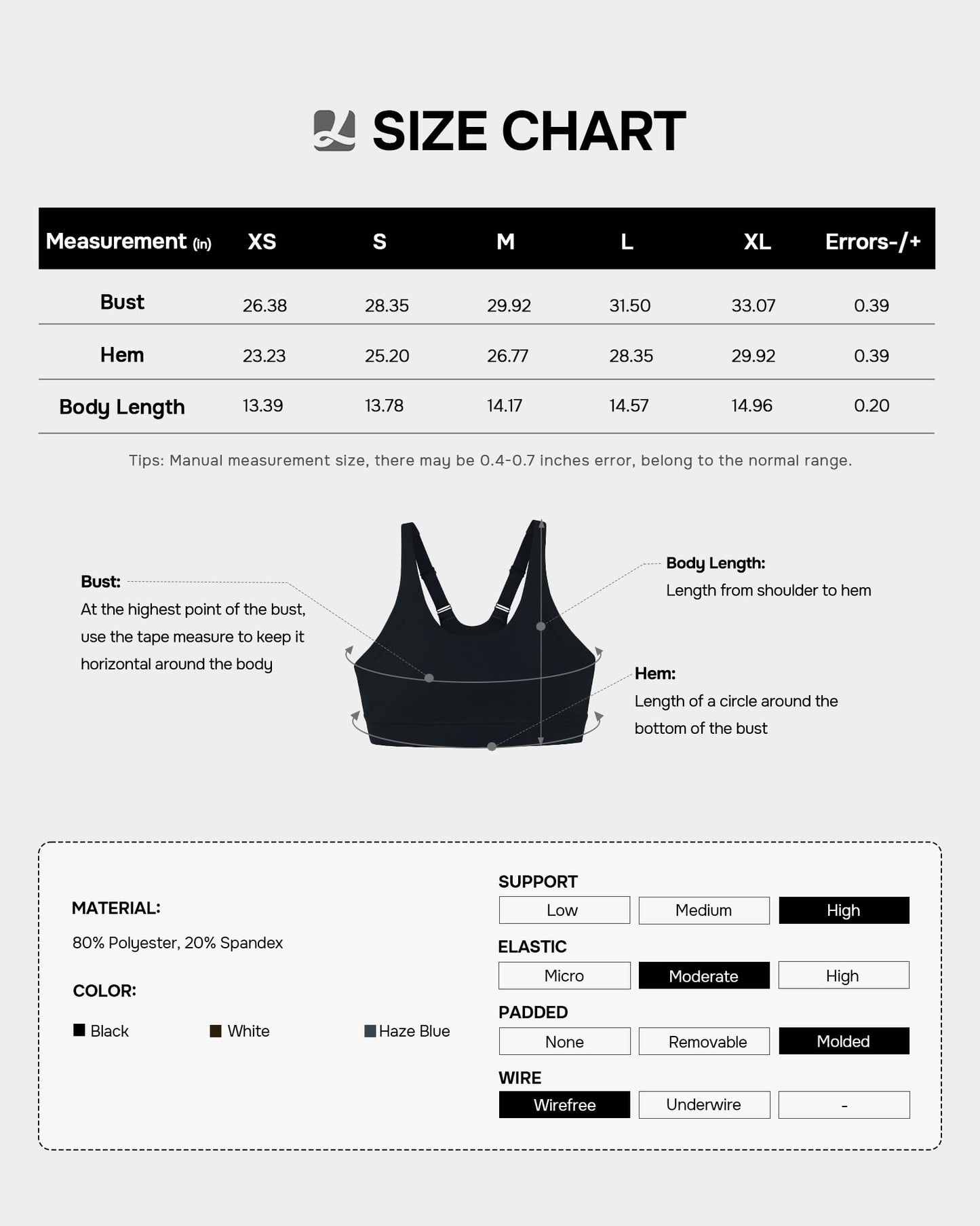 Luvrobes High Support Sports Bra for Women Molded Cup Racerback Adjustable Straps Fitness Running Workout Bra (White,M)