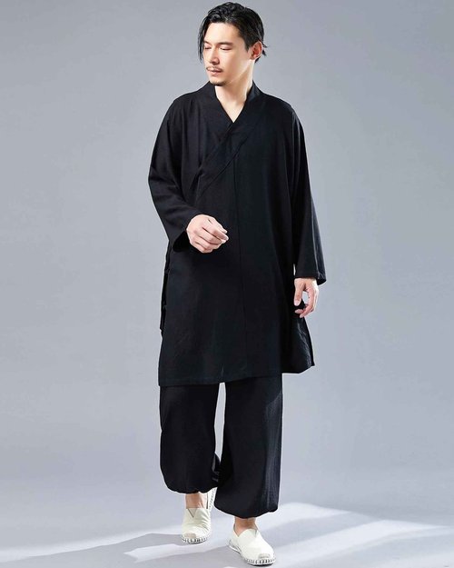 LZJN Men's Chinese Traditional Martial Arts Wear Tai Chi Uniform Kung Fu Clothing Wushu Tang Suit (MF-160 Black, L)