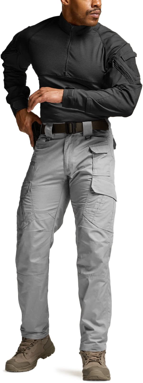 CQR Men's Tactical Pants, Water Resistant Ripstop Cargo Pants, Lightweight EDC Work Hiking Pants, Outdoor Apparel, Duratex Mag Pocket Stone, 32W x 32L