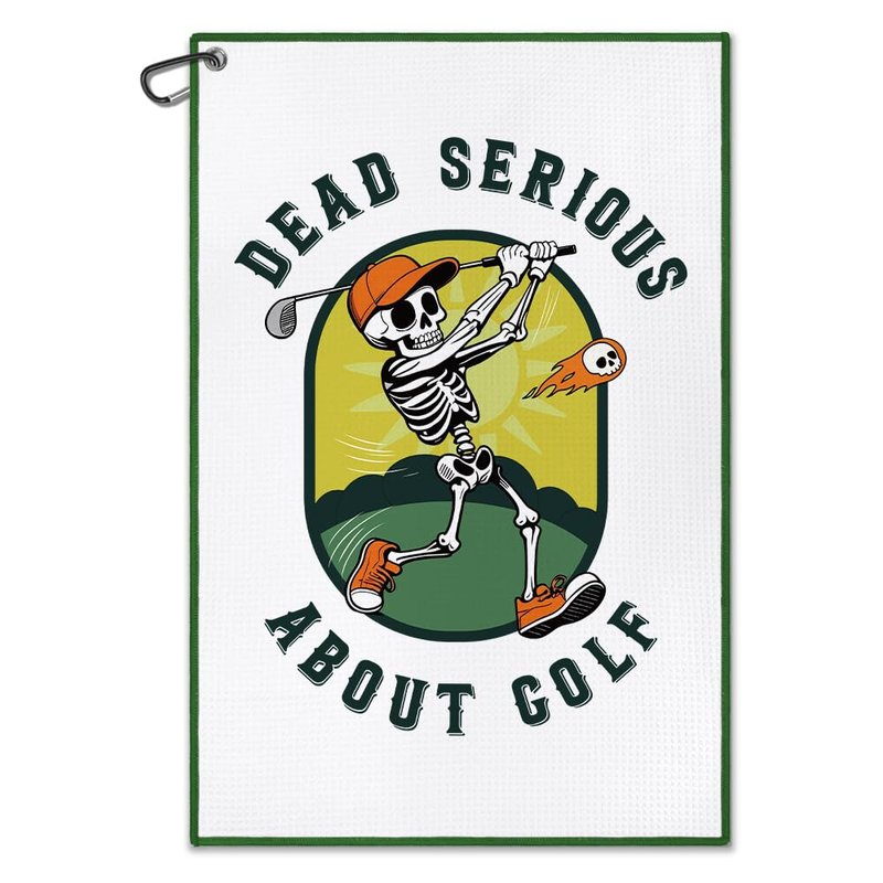 DYJYBMY Dead Serious About Golf Printed Golf Towel with Clip, Funny Skeleton Towel for Men Women, Humorous Funny Gifts for Golfer Golfing Lover, Birthday Golfing Gifts for Family Friend Coworker