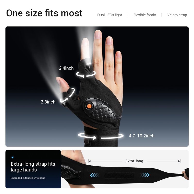 ThxToms Flashlight Gloves Rechargeable, Fathers Day Birthday for Men Husband Boyfriend Dad Him, Cool Gadgets Tools Finger Lights Waterproof for Repairing Fishing