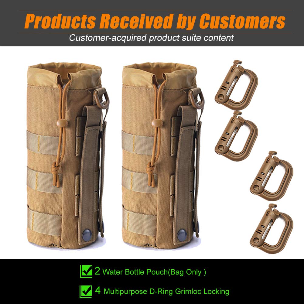 R.SASR Upgraded Tactical Drawstring Molle Water Bottle Holder Tactical Pouches (TAN-2-4)