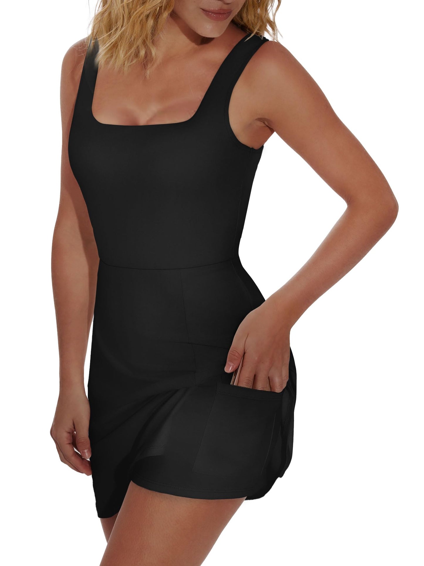 OFEEFAN Womens Athletic Dress Plus Size Tennis Golf Bodycon Active Skort Maternity Summer Clothes Brunch Spring Outfits Black 2XL