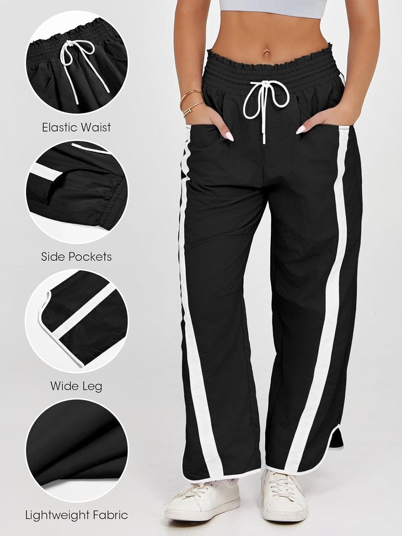Women's Baggy Wide Leg Pants - Casual Y2K Track Pants with Drawstring & Elastic Waist