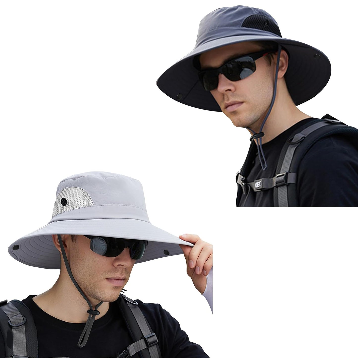 ZOORON Sun Hats for Men Women, Fishing Bucket Hats, Wide Brim UV Protection Waterproof Breathable Boonie Hats (2Pack-Light Gray+Dark Gray)