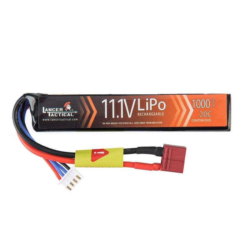 Lancer Tactical LiPo Airsoft High-Performance Battery 11.1V 1000mAh 20C Stick - Dean/Tamiya Connector, Two Pack (Dean)