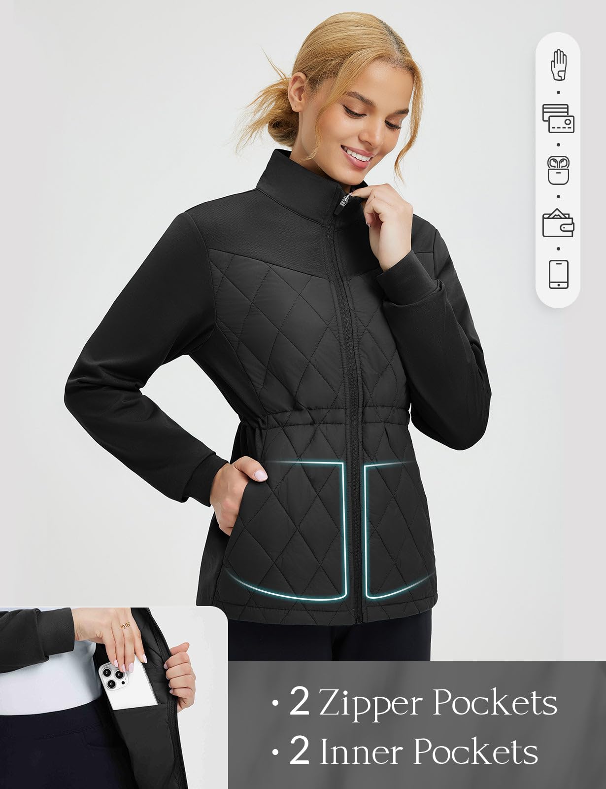 baleaf Women's Puffer Jackets Lightweight Winter Warm Stand Collar Water Resistant Golf Quilted Jacket 4 Pockets Black M