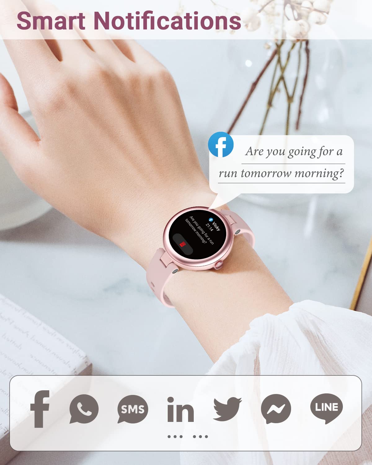 Fitness Watches for Women, Fitness Tracker Gifts for Women Mom Round Smartwatch Compatible with iPhone Android Phones with Heart Rate Monitor Pedometer Sleep Tracker Steps Counter Waterproof Pink