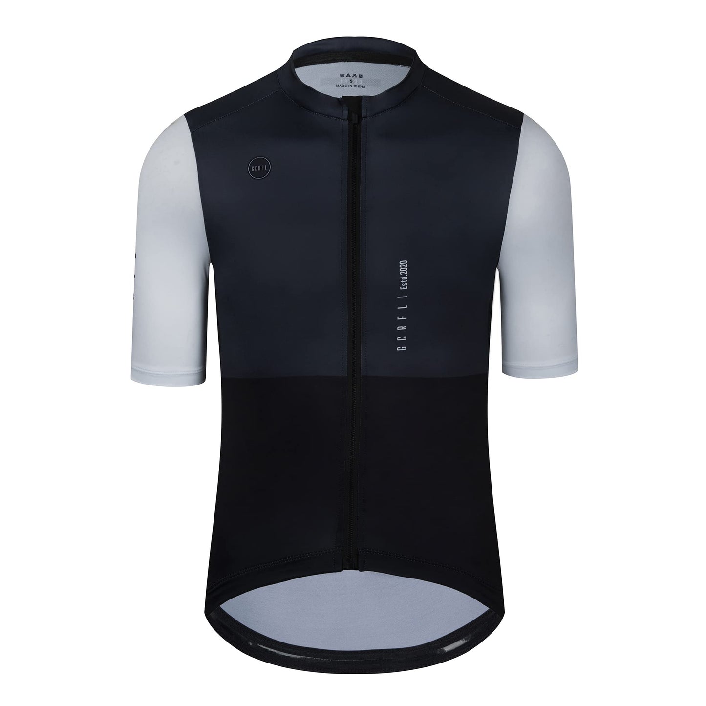 GCRFL Cycling Jersey Men Shorts Sleeves Road Bike Jersey Bicycle Tops Shirt, Zipper Pocket UPF 50+ Lightweight PRO Race Fit (Black/White, M)