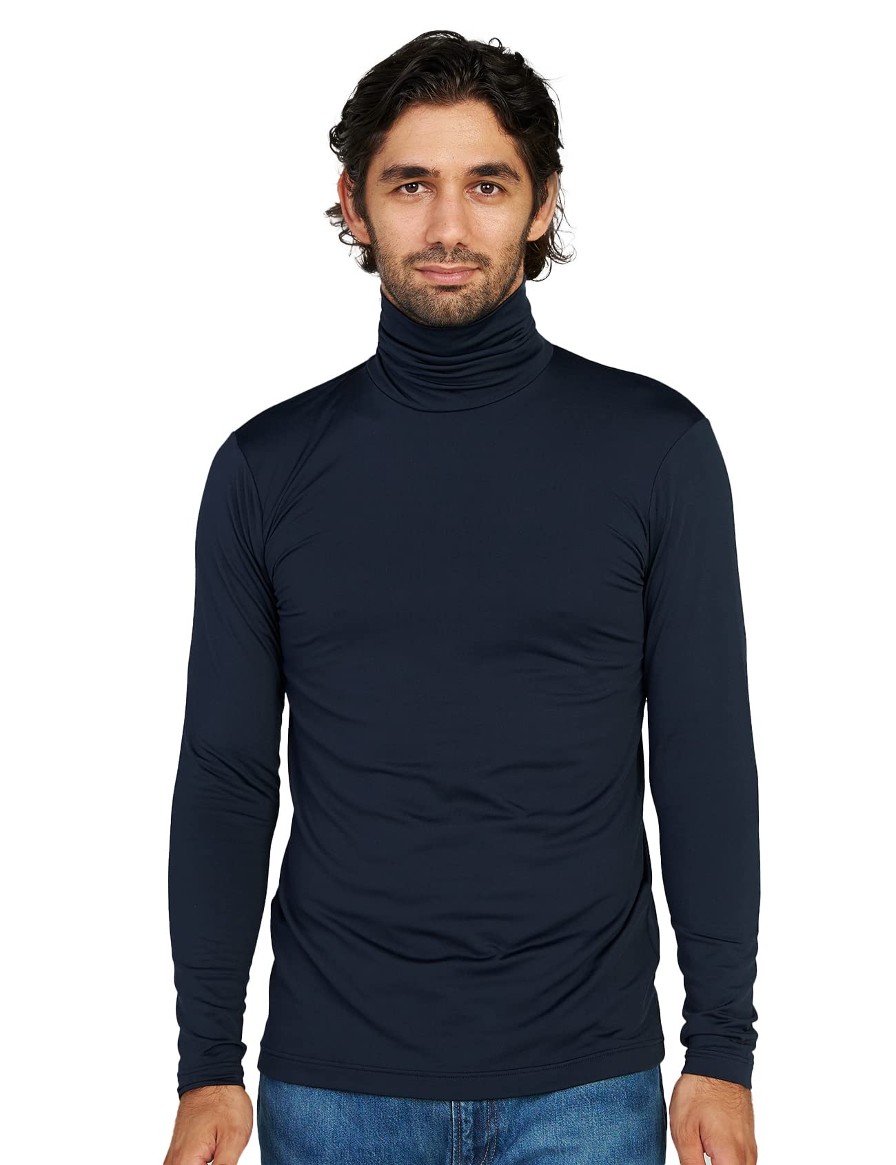 LAPASA Mens Thermal Turtleneck Underwear Top Fleece Lined Long Sleeve Shirt Base Layer Undershirt Lightweight Thermoflux 100 Midly Warm Cold Weather M122 Medium Navy Blue