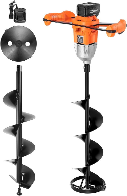 VEVOR Electric Ice Auger - 8 Inch Diameter, 20V/40V Battery Powered, Turbo Cutting System | 2-in-1 Ice Fishing & Earth Auger