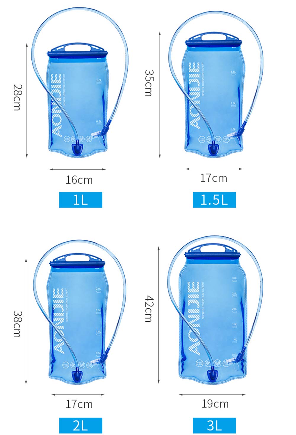 AONIJIE Leakproof Water Reservoirs for Backpacks/Running Vest Pack - 1L / 2L / 3L Hydration Bladder (1.5 Liter)