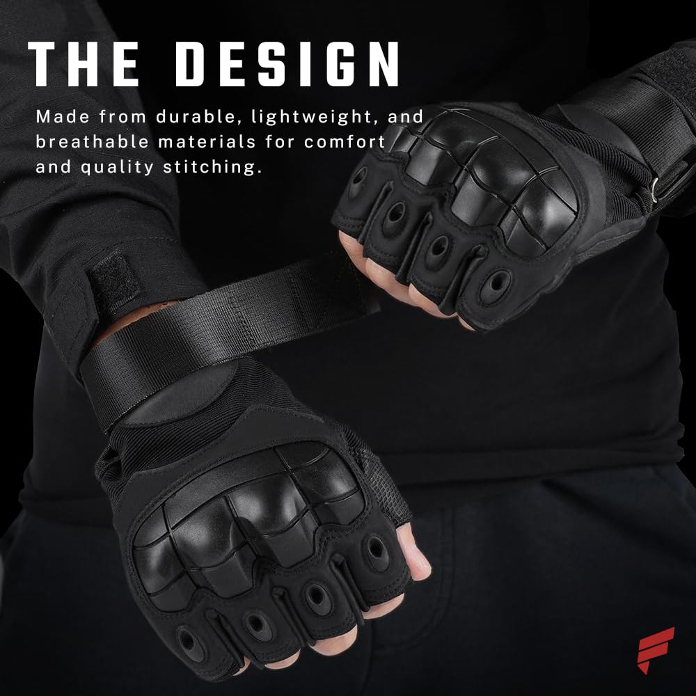 Homefy Fingerless Tactical Gloves – Men & Women, Breathable & Impact-Resistant Half-Finger Gloves for Motorcyclists, Airsoft, Cycling & Hunting, and Outdoor Sports, Beige (Black, XX-Large)