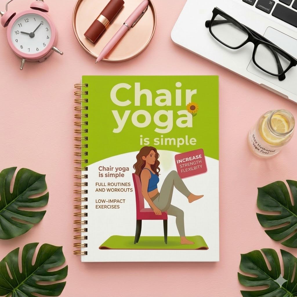Chair Yoga for Beginners, 30-Day Guide with 60 Seated Workouts for Flexibility, Strength & Healthy Weight Support | Spiral Bound Exercise Book, 5.5 x 8.3 in, Green