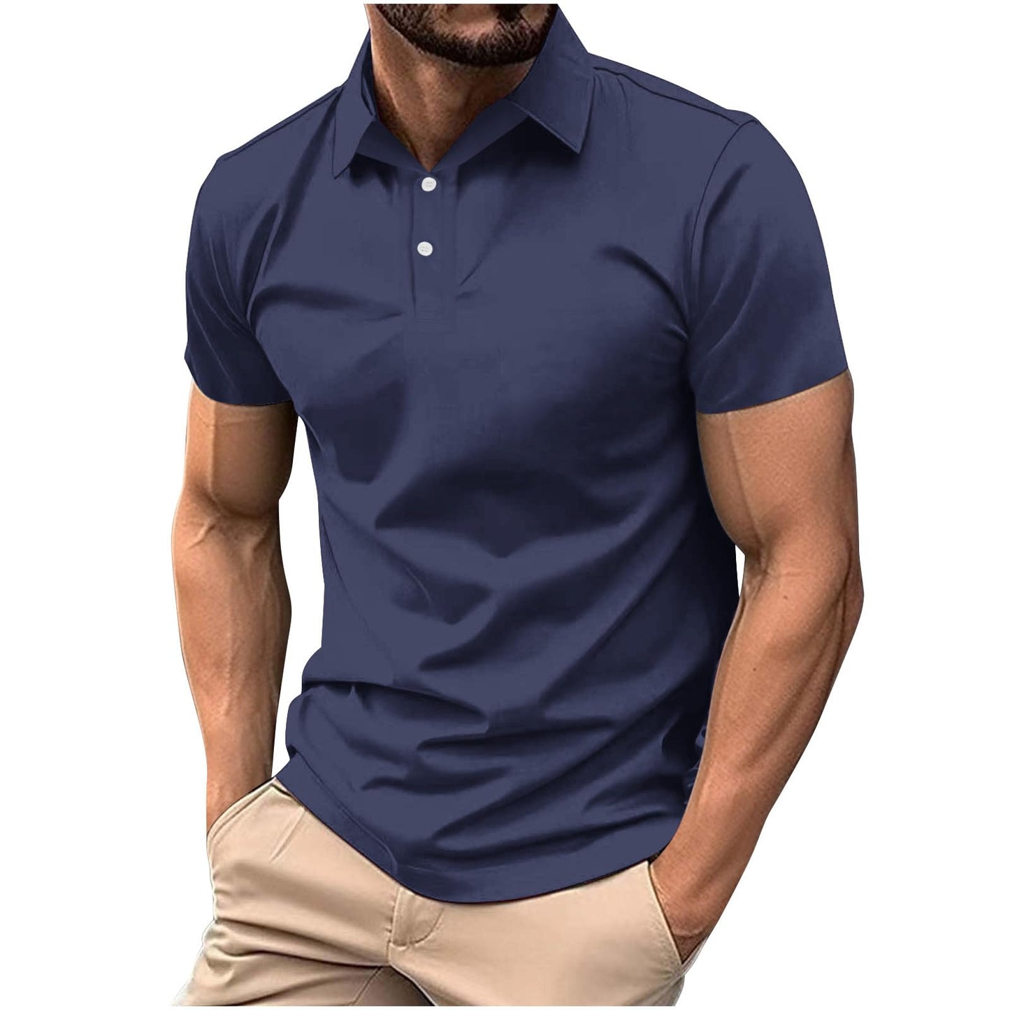 Generic Classic Polo Shirts for Men Casual Premium Short Sleeve Fitted Golf Tshirt Summer Business Collared Work Tops Lightweight Tee Navy, Medium