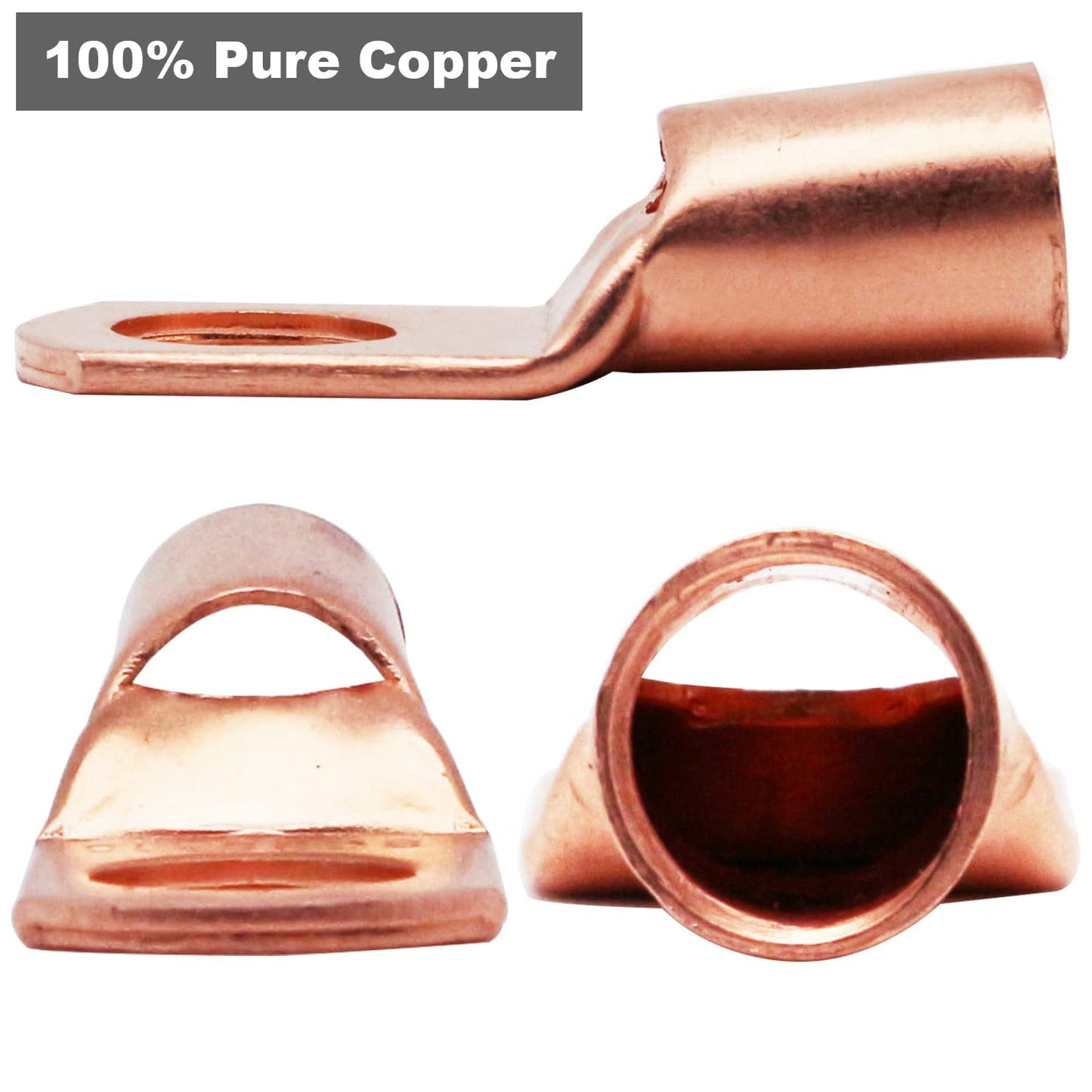 TKDMR 100Pcs Copper Wire Lugs AWG 6 8 10 12 with Heat Shrink Set, 50Pcs Battery Cable Lugs Battery Cable Ends Ring Terminals Connectors with 50Pcs Heat Shrink Tubing