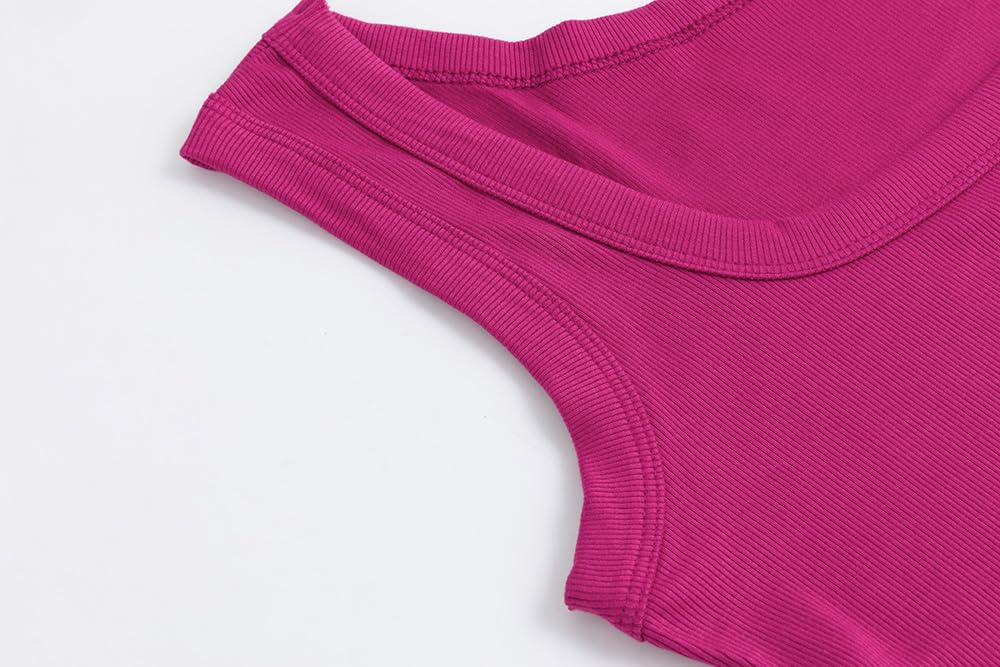 SVALIY Summer Womens Tank Tops 2025 Square Neck Fitted Sleeveless Shirts for Women Ribbed Basic Top Rose