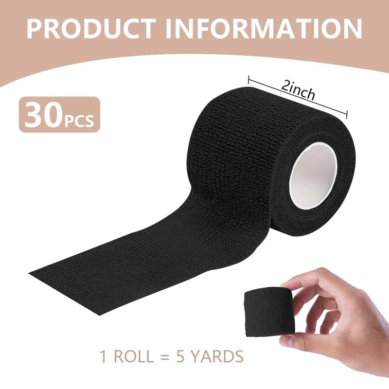 KISEER 30 Pack 2 Inch x 5 Yards Black Self Adhesive Bandage Breathable Cohesive Bandage Wrap Rolls Elastic Self-Adherent Tape for Stretch Athletic, Sports, Wrist, Ankle