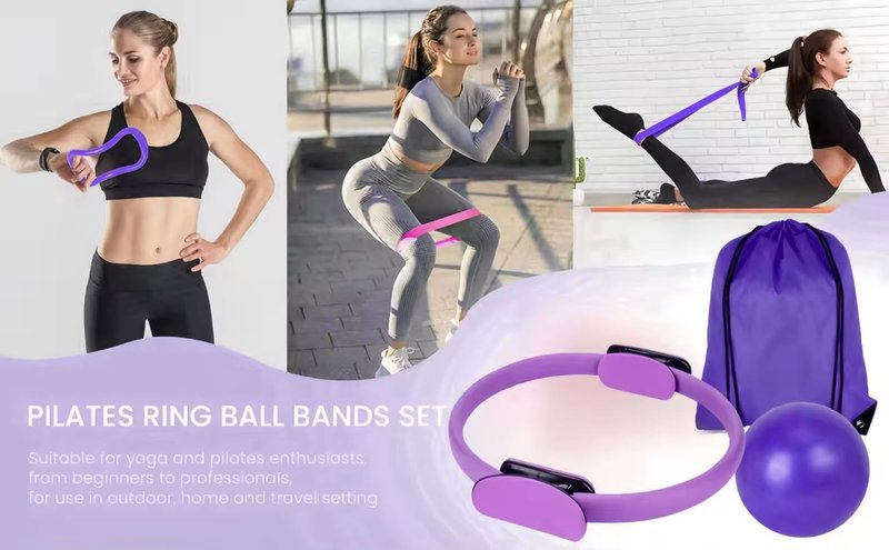 Pilates Kit for Women – Complete Pilates Equipment Set with Ring, Yoga Ball, Resistance Bands & Socks | 14 Pcs Pilates Kit for Toning & Flexibility | At Home Pilates Sets for Women (Purple)