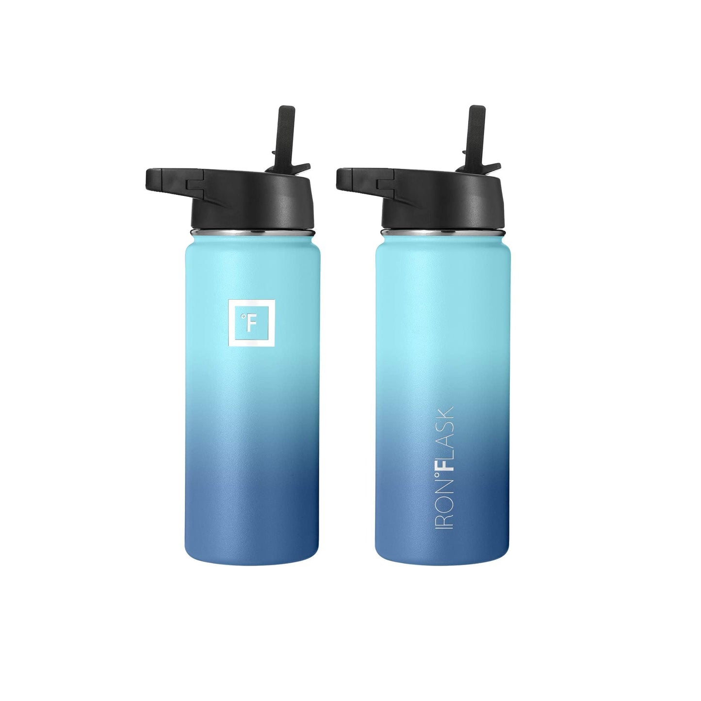 IRON °FLASK Sports Water Bottle - Wide Mouth with 3 Spout Lids - Stainless Steel Gym & Outdoor Bottles for Men, Women & Kids - Double Walled, Insulated Thermos, Metal Canteen - Aquamarine, 18 Oz