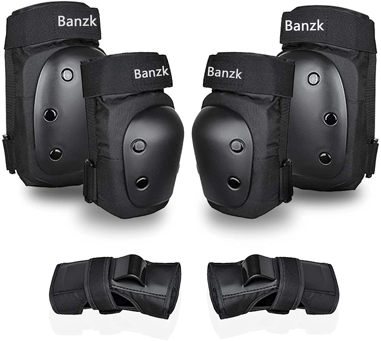 Adult/Kids Knee Pads Elbow Pads Wrist Guards Set for 3-8 Years, Child Protective Gear Set for Roller Skates, Cycling, BMX Bike, Skateboard, Inline Skating, Scooter Riding Sports Black S