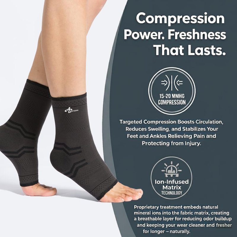 ABIRAM Ankle Brace for Men & Women - Adjustable Compression Sleeve with Wrap, Ion-Matrix Support for Sprained Ankle, Plantar Fasciitis, Achilles Tendonitis Relief - Breathable Gear for Running, Sports