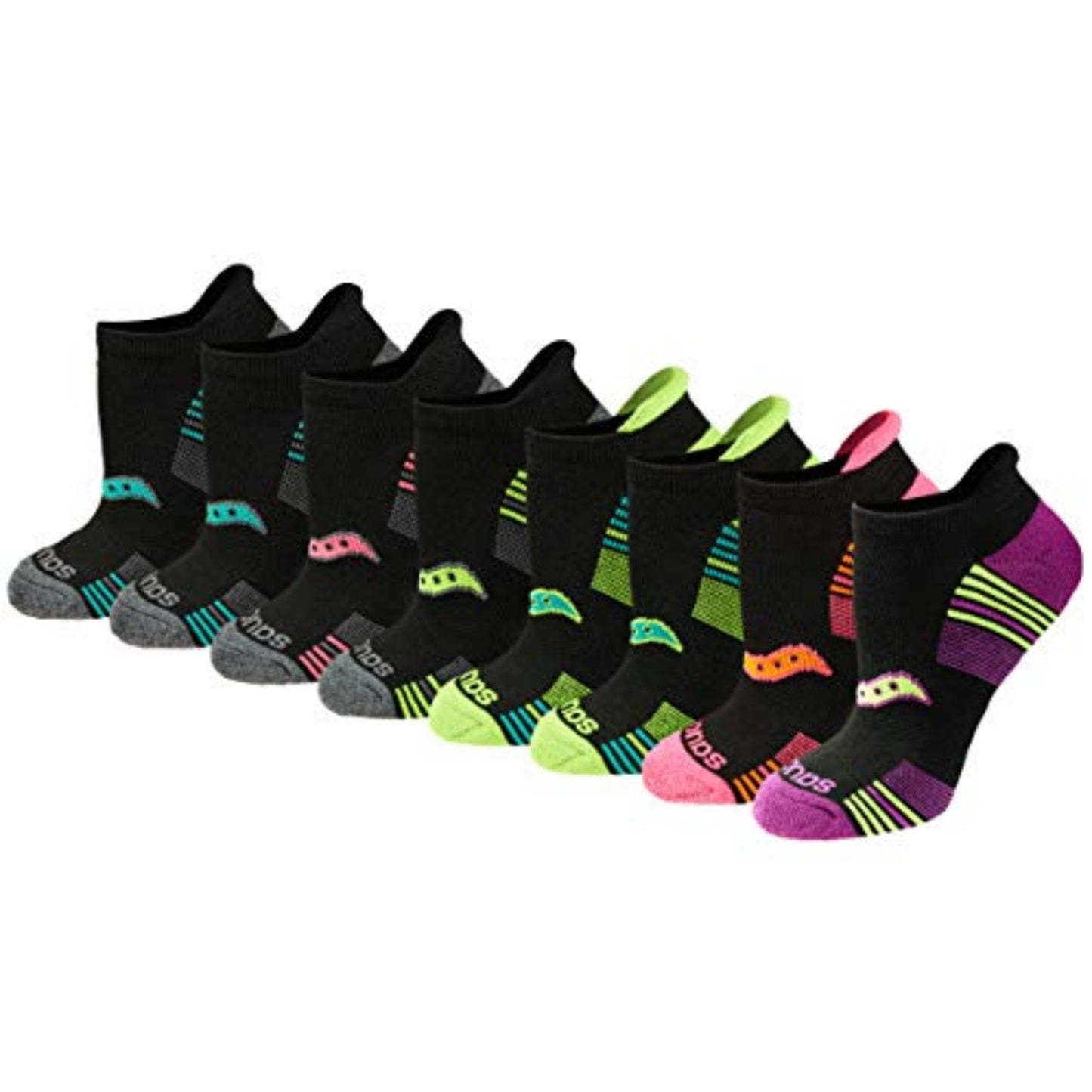Saucony Women's RunDry Performance 8, 16 Pairs Heel Tab Athletic Socks, S-L, Black Assorted (8 Pairs), Large