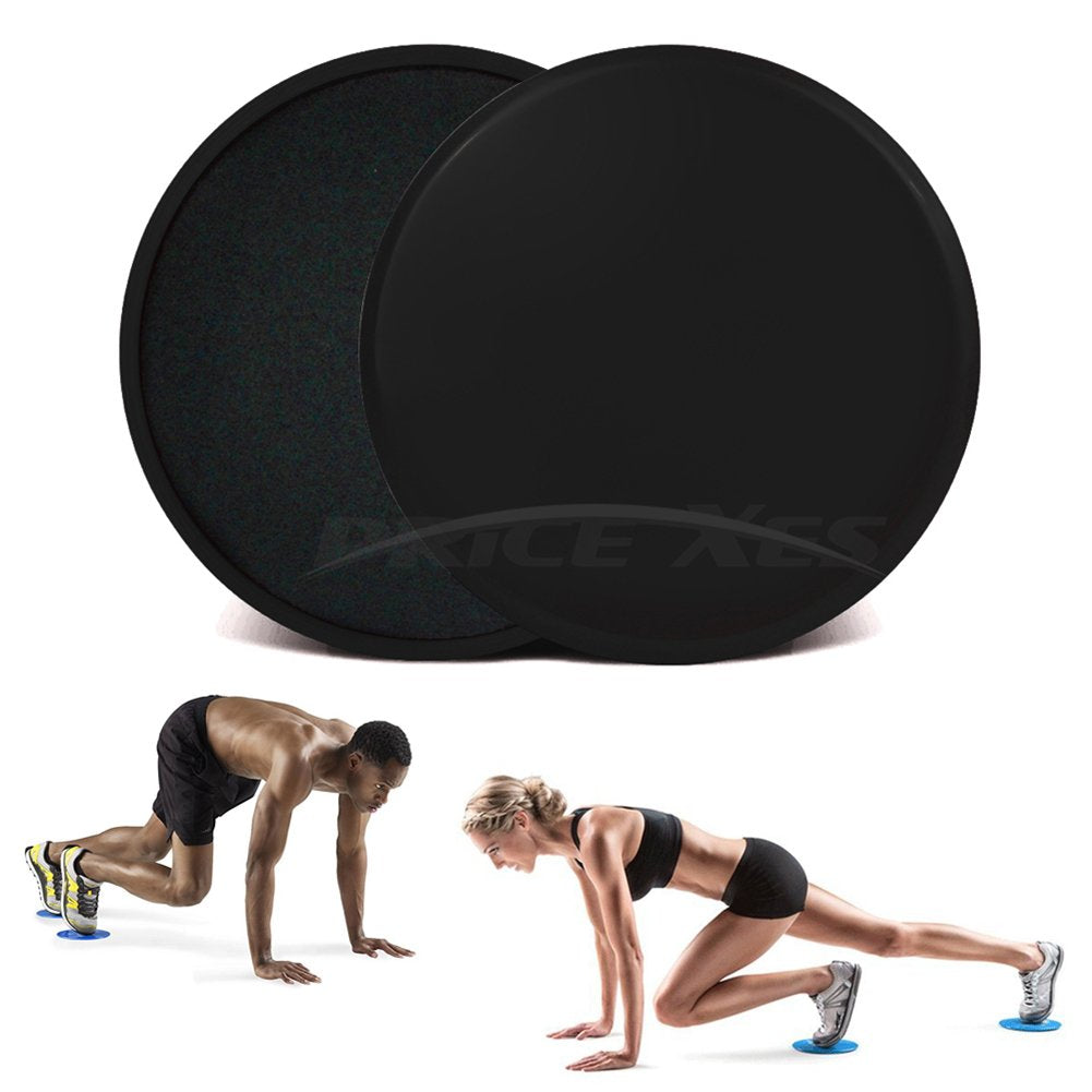 2 x Dual Sliding Discs Exercise Sliders Core Sliders Fitness Ultimate Trainer Gym Home Abdominal & Total Full Body Workout Equipment on ALL surfaces Slide Exercises (Black, Circle)