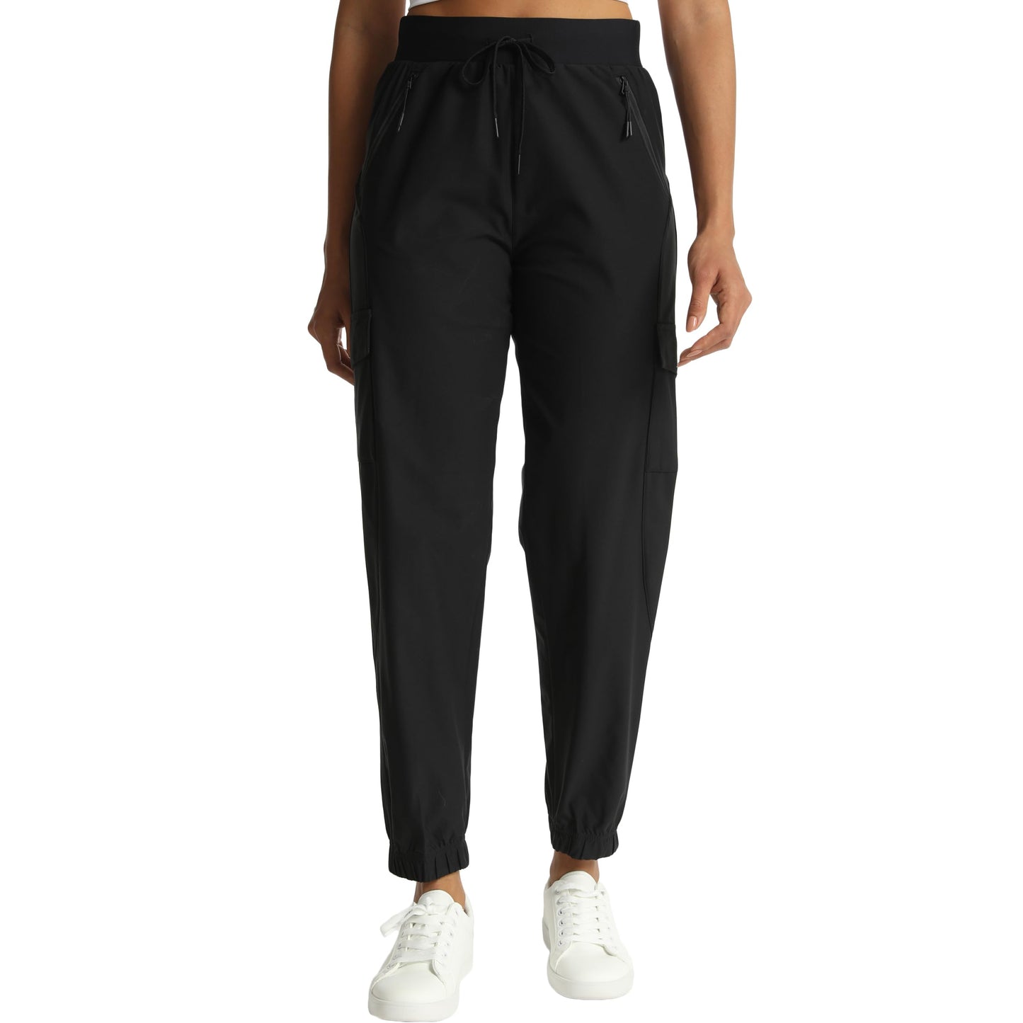 Rrosseyz Women's Cargo Pants with Pockets-Lightweight Quick Dry Water Resistant Hiking Pants for Travel Casual Athletic and Outdoor(Dark Black,L)