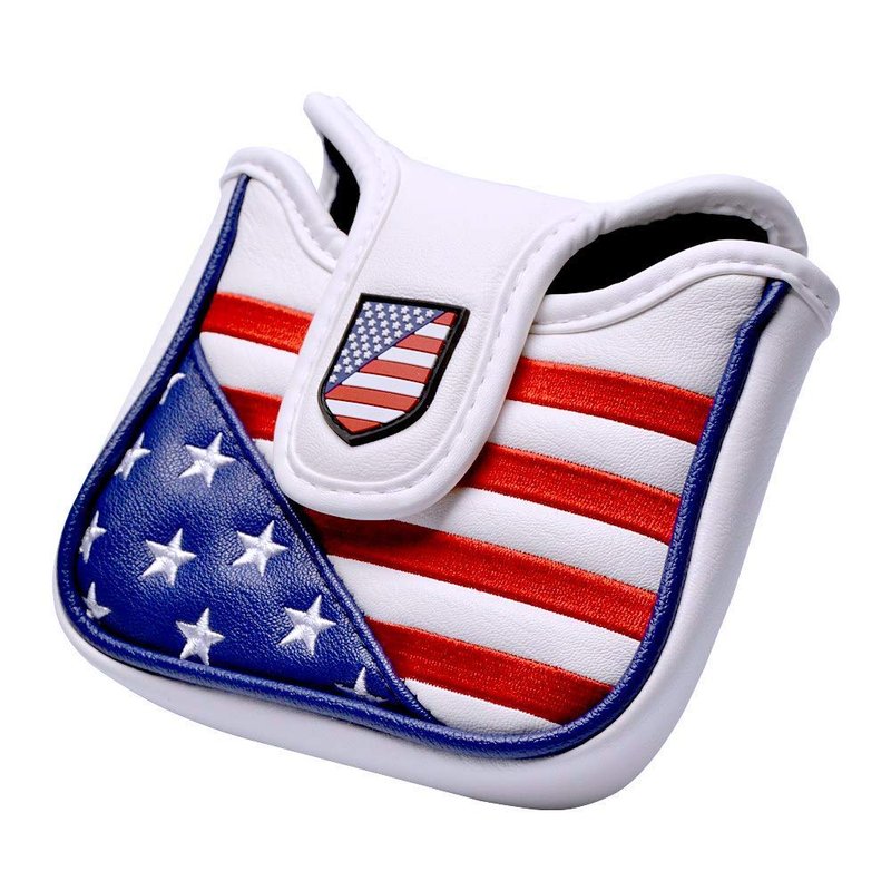 PLUSKER USA Square Heel Shaft Mallet Putter Cover, Magnetic Stars & Stripes Protector for Course