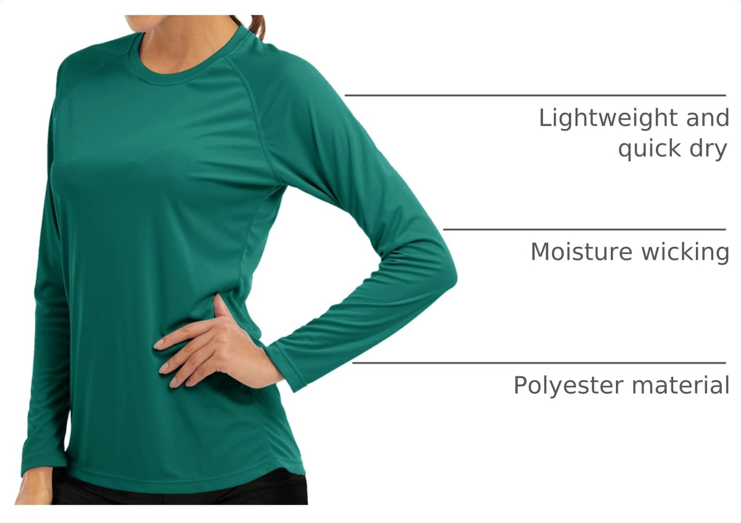 MAGCOMSEN Athletic Shirts for Women Workout Shirts for Women Sun Protection Shirts UPF 50+ Summer Shirts Hiking Shirts Rash Guard Shirts Running Shirts Women Jade Green