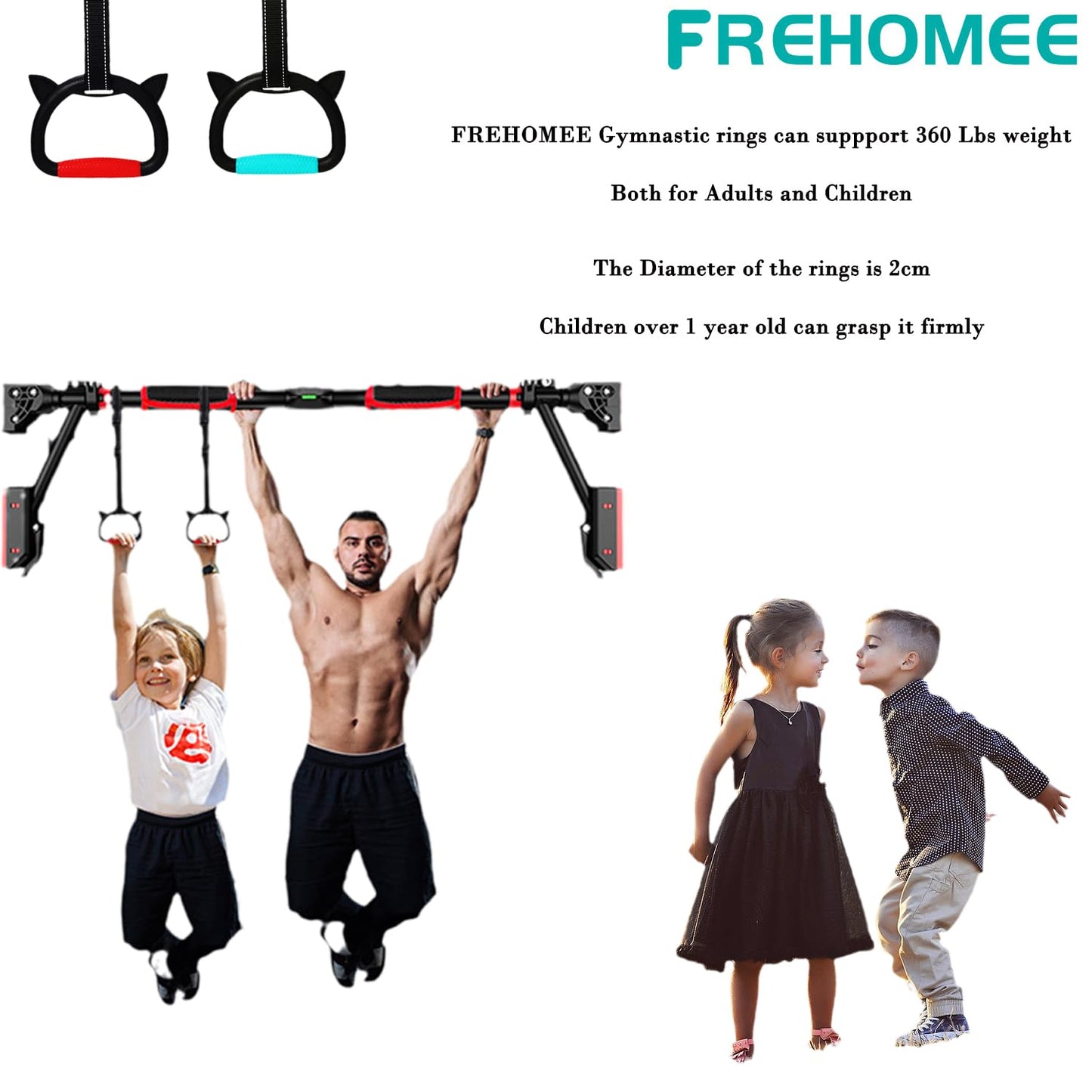 New FREHOMEE Professional Gymnastic Rings,Both for Adults and Kids,Support 440lb/1600lb,Home Fitness Equipment,Indoor and outdoor Pull-up Bar for Stretching and Height Increase,with adjustable straps…