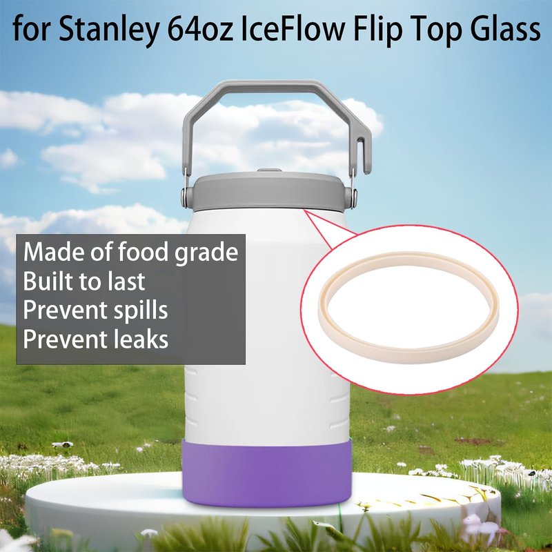 4-Piece Silicone Sleeve with Replacement Gasket for Stanley 64oz IceFlow Flip Top Tumbler, Silicone Sleeve Replacement Gasket for Stanley 64oz Water Bottle (4, Rose Red Green)